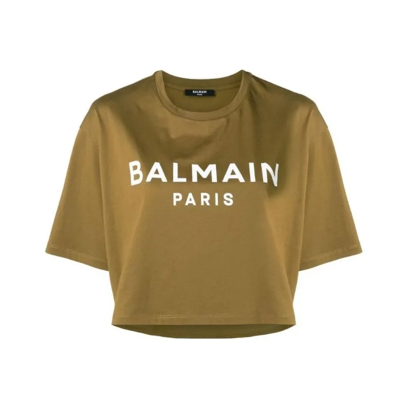 BALMAIN Logo Printed Cropped T-Shirt-0