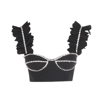 AREA Embellished Sleeveless Cropped Top