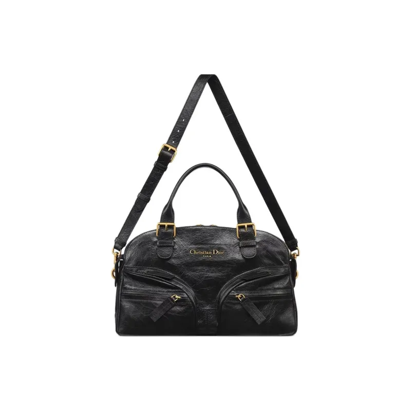 DIOR Cow Leather Bowling Bag, Shoulder Bag, Crossbody Bag, Handbag Medium Size Women's Black-2