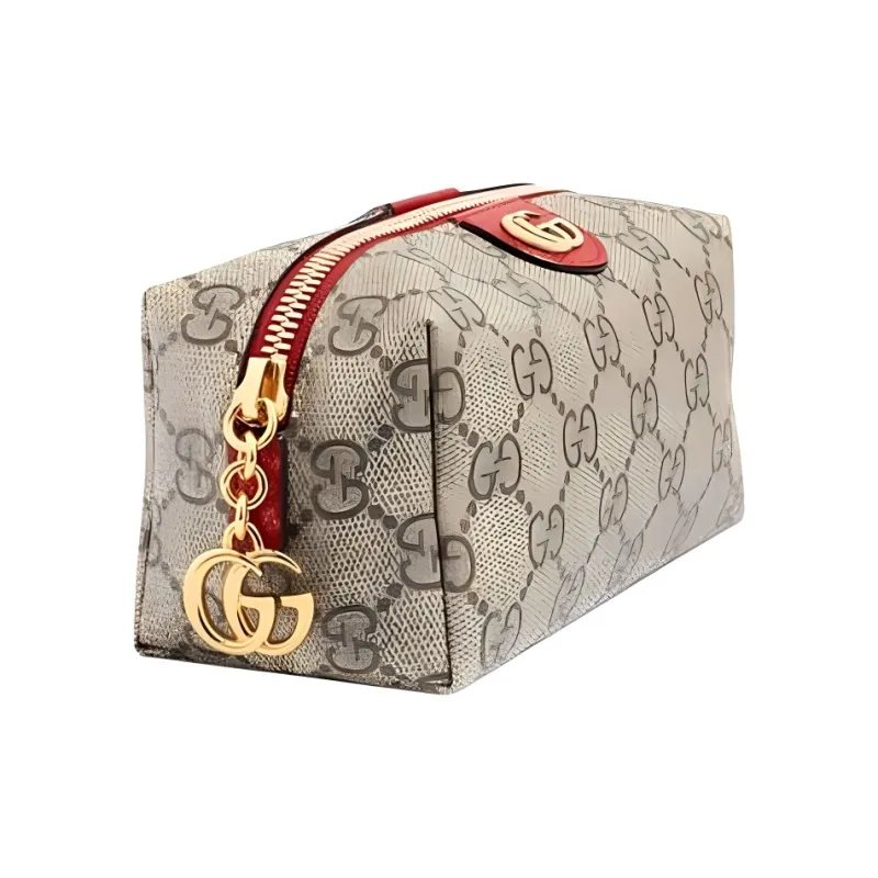 GUCCI Ophidia Canvas With Leather Clutch, Makeup Bag, Toiletry Bag Small Size Women's Furong Red-1