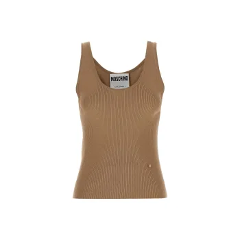 MOSCHINO Logo Plaque Ribbed Knit Tank Top