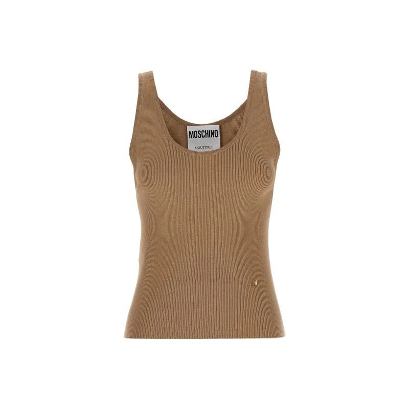 MOSCHINO Logo Plaque Ribbed Knit Tank Top-0