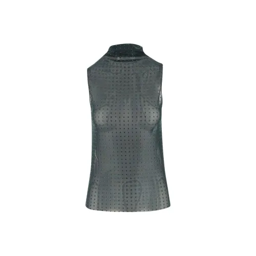 PINKO Embellished Mock Neck Sheer Top