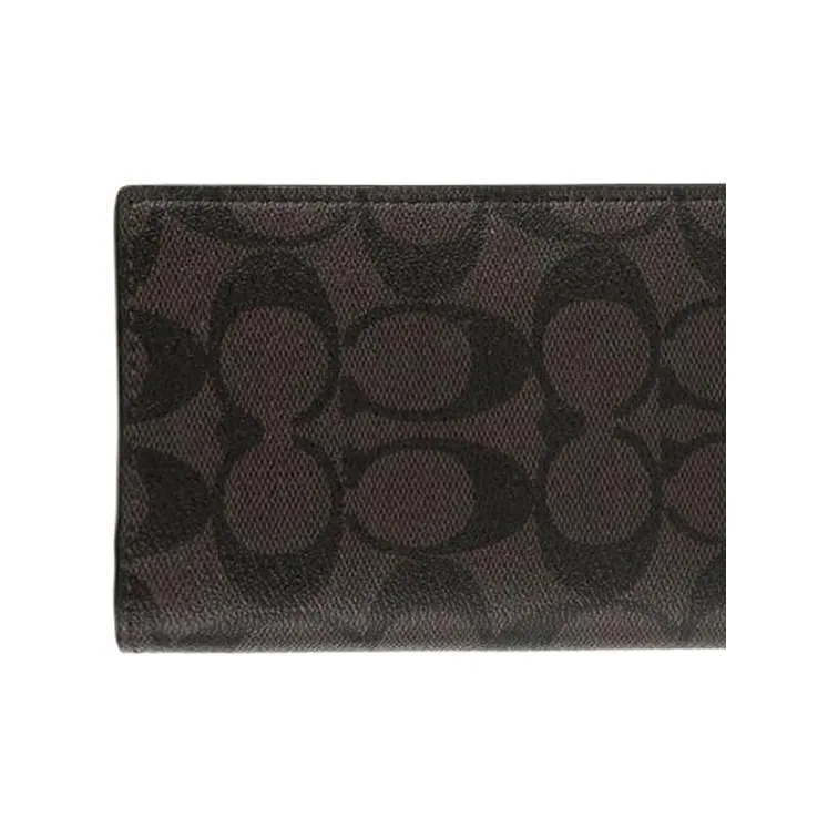 COACH Monogram Canvas With Leather Wallet, Wallet Men's Dark Coffee-4