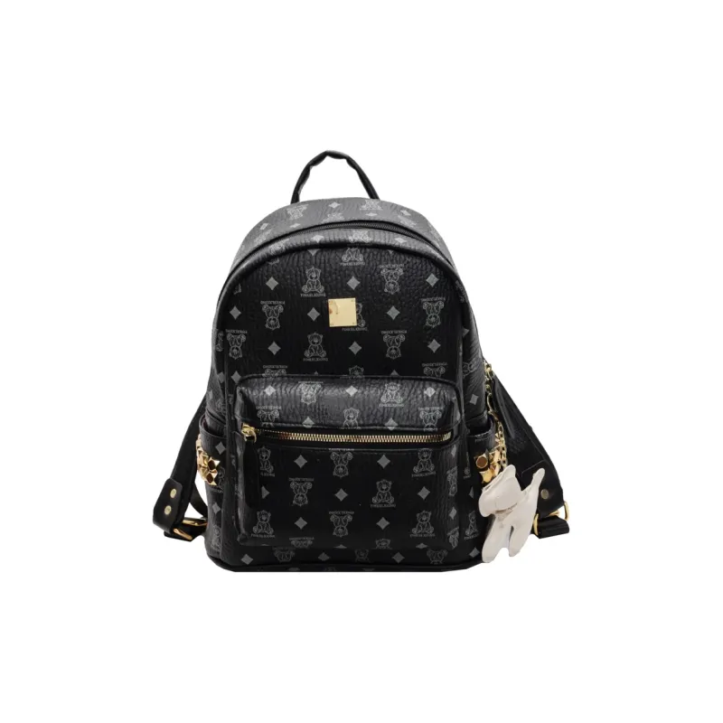 HCXK PU Backpack Women's Black/Ecru/Dark Brown/Pink-0