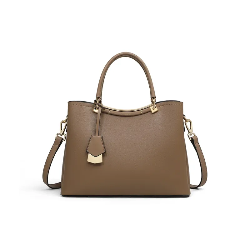 COMELY Cow Leather One Shoulder Handbag Women's Coffee-0
