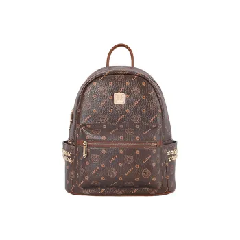 MESUCA Strawberry Bear Series Synthetic Leather Backpack Women's Dark Coffee/Pink