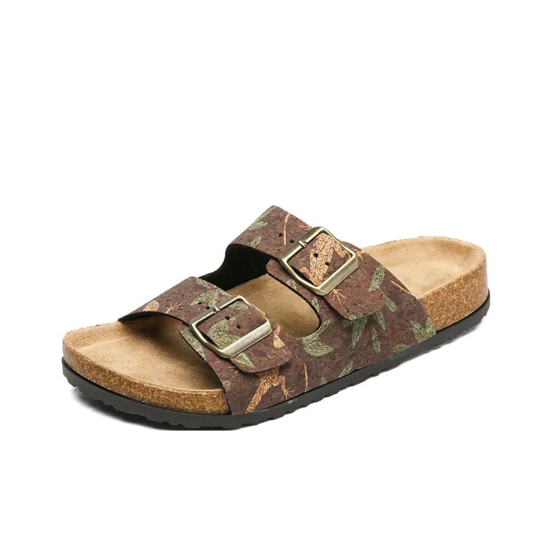 OUGLEMEN Cork Sole Quiet Abrasion Resistant Slide Slippers Women's-23