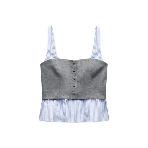 ZARA Tank Tops Women's Zebra Print Gray