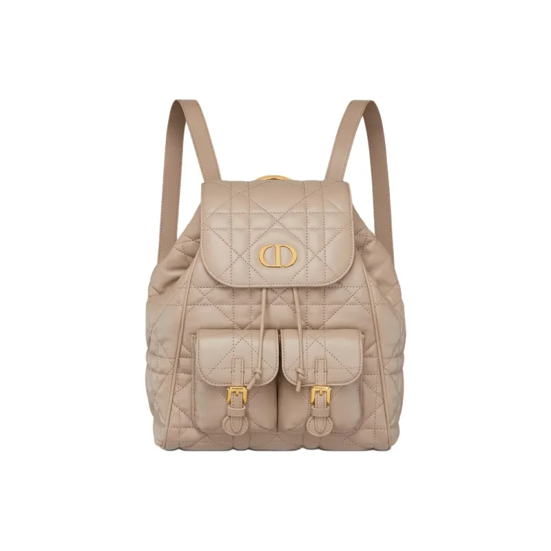 DIOR Caro Lambskin Backpack Medium Size Women's Desert Gray Umber-0