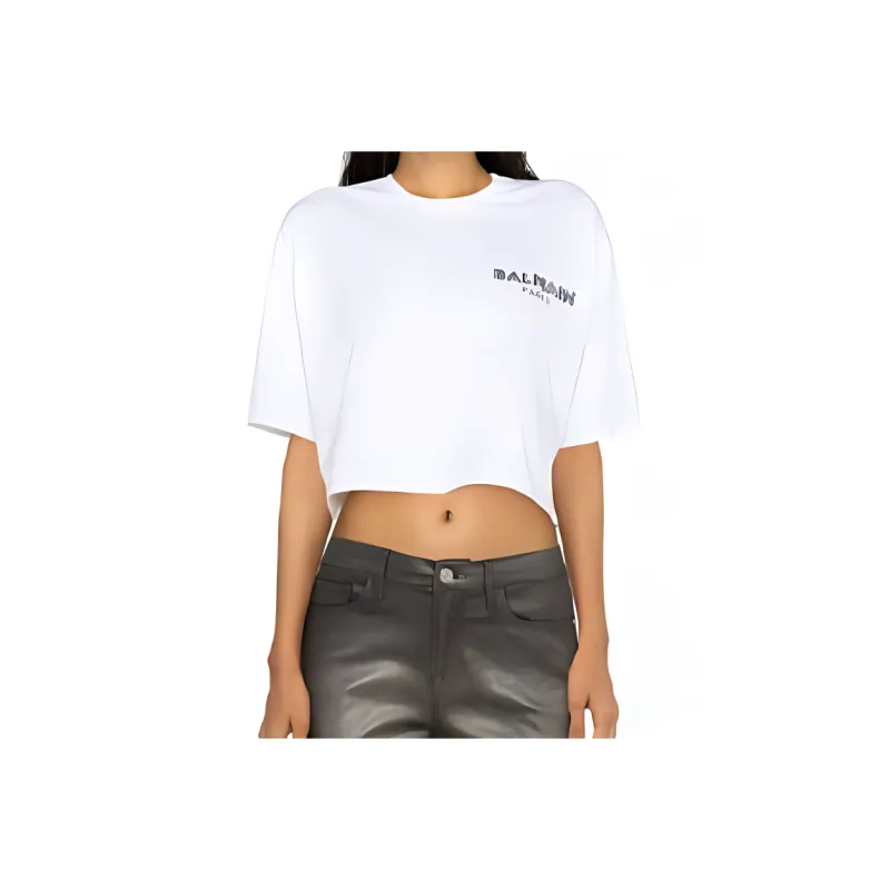 BALMAIN Logo Printed Cropped T Shirt-4