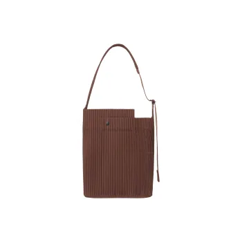 Homme Plissé Issey Miyake Polyester Bucket Bag, Shoulder Bag Large Size Women's Chocolate Brown