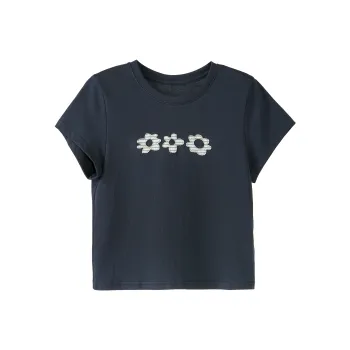 Fstudio Summer Korean Style Commute Minimalist Style Crew Neck Embroidery Top T Shirt Women's