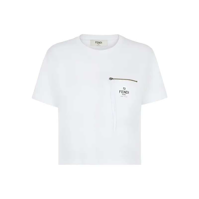 FENDI Zip Detailed Crewneck T Shirt-0
