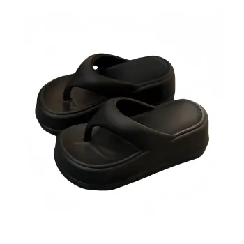 Meter 7 Cm Platform Height Increasing Eva Ankle Strapped Flip Flops For Women's Summer Black Slippers