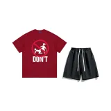 Burgundy T-Shirt+Black Shorts[Clothing Sets]