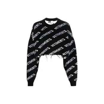Vetements Monogram Cropped Knitted Sweater 'Black/White'