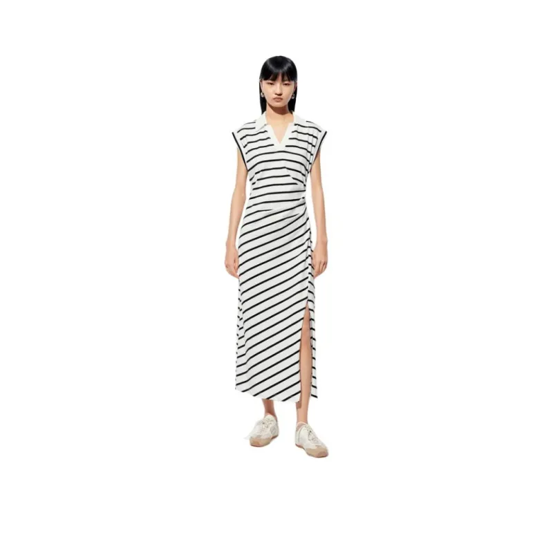 MOCO Sleeveless Dress Women's White Black Stripes-0