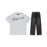 Clothing Sets[White Heather Gray Short-Sleeved+Black Jeans]