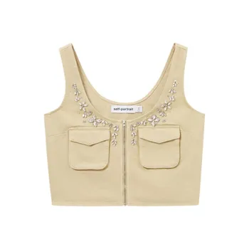 Self portrait Crystal embellished Twill Vest
