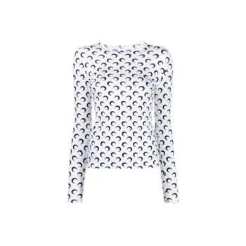 Marine Serre Second Skin Crescent Moon Print Top Beige