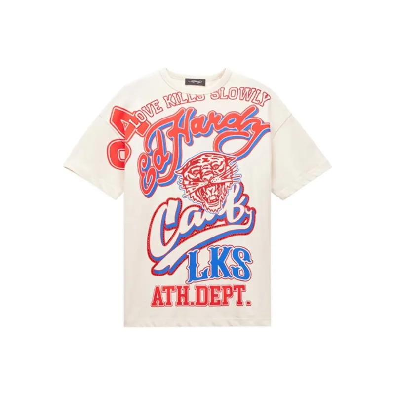 Ed Hardy SS25 Drop Shoulder Sleeve T Shirt Women's Ivory White-0