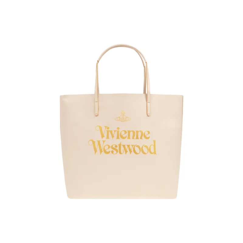 Vivienne Westwood Leather Tote Bag, Shopping Bag, Handbag Women's Beige-0