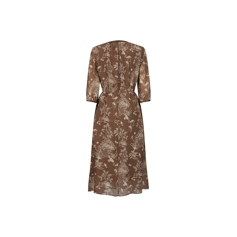 JZ. ANNAKRO Long Sleeved Dress Women's Floral Coffee-1