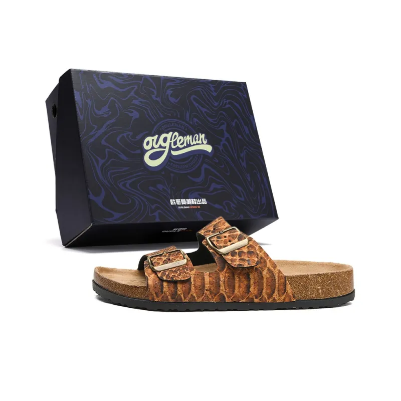 OUGLEMEN Cork Sole Quiet Abrasion Resistant Slide Slippers Women's-30