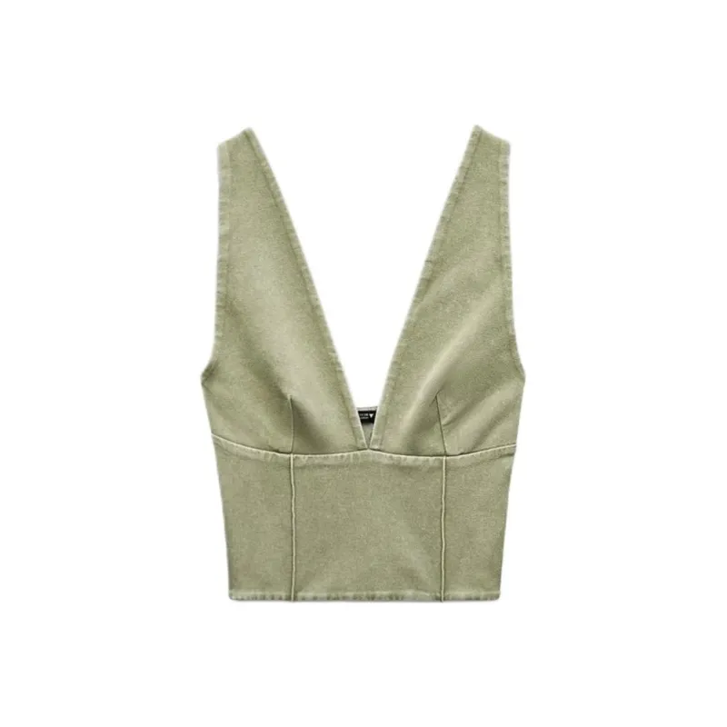 ZARA Tank Tops Women's Green-0