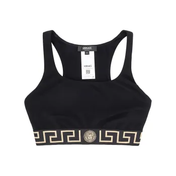VERSACE Greca Border One Shoulder Bikini Top 'Black'