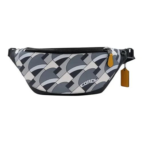 COACH Warren PVC Cow Leather Sling Bag, Fanny Pack Large Size Men's Black White