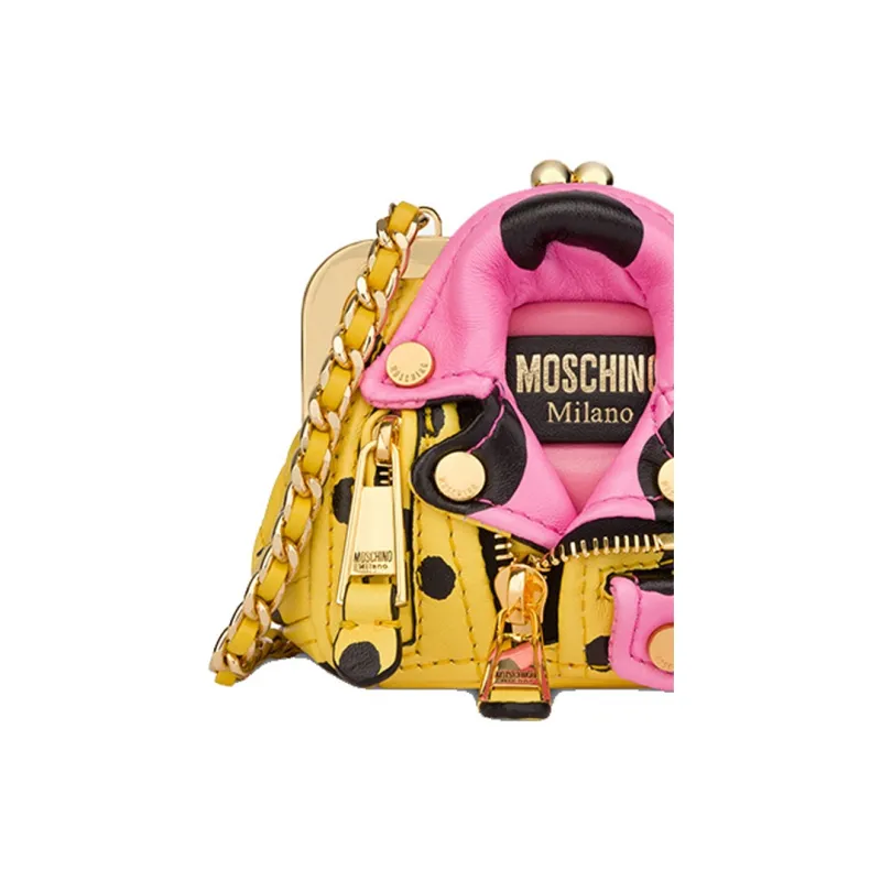 MOSCHINO Sheepskin Shoulder Bag Mini Women's Yellow & Pink-4