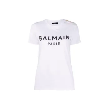 BALMAIN Button embellished Logo print T shirt