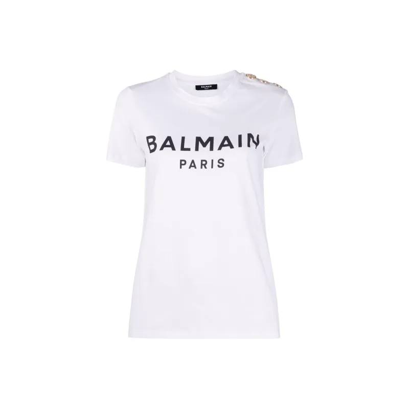 BALMAIN Button embellished Logo print T shirt-0