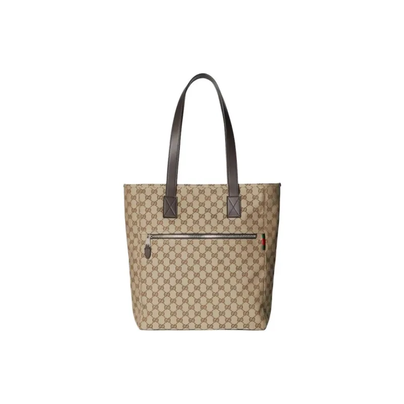 GUCCI GG Canvas Tote Bag, Shoulder Bag Medium Size Men's Beige & Dark Brown-1