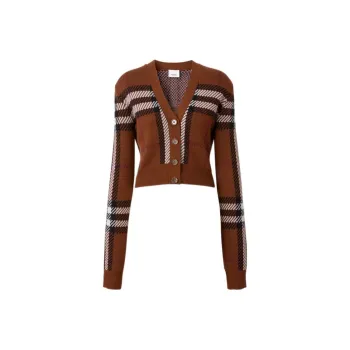 Burberry Jacquard Check Cropped Cardigan 'Dark Birch Brown'