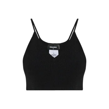 DSQUARED 2 Logo Plaque V Neck Ribbed Cropped Top