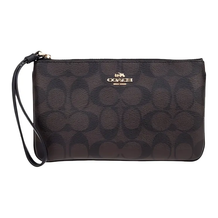 COACH Wristlet Canvas With Leather Handheld Mahjong Wrist Bag Women's Brown Black Monogram-0