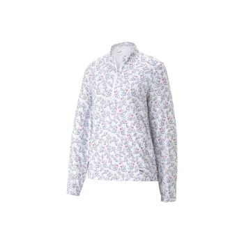 PUMA Floral Cloudspun Quarter-Zip Golf Pullover Women's T-Shirt Women's White