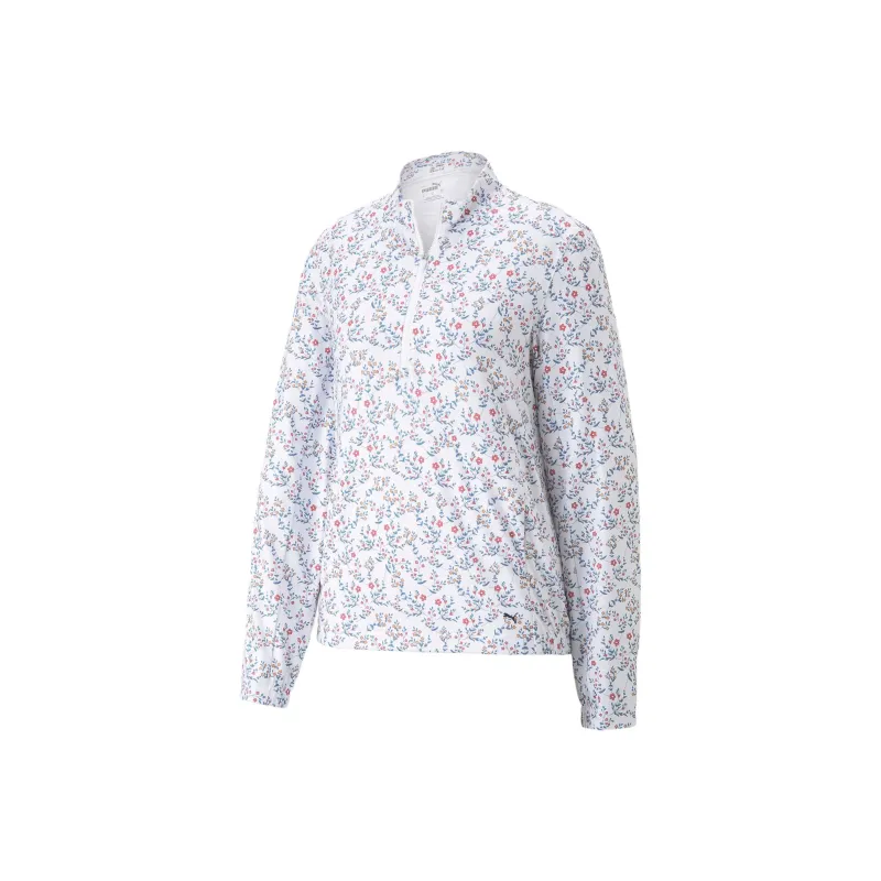 PUMA Floral Cloudspun Quarter-Zip Golf Pullover Women's T-Shirt Women's White-0