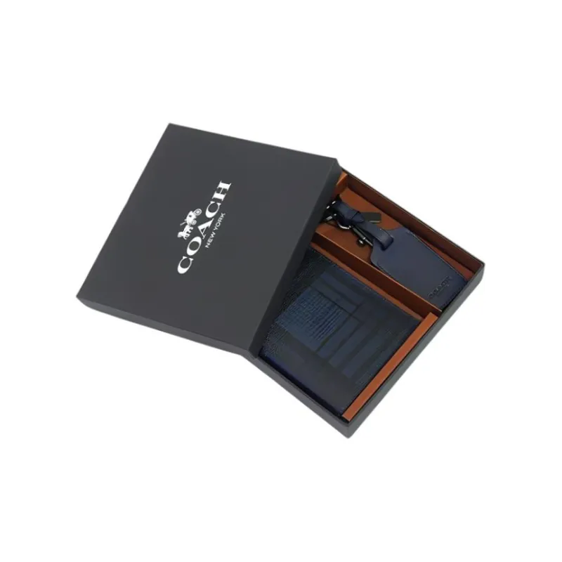 COACH Cow Leather Passport Holder Men's Midnight Marine Blue/Black Antique Nickel-0