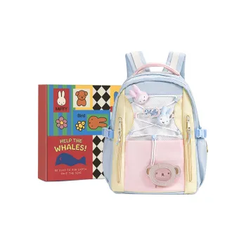 Miffy Fabric Backpack Medium Size Women's Blue Yellow Pink/Ecru