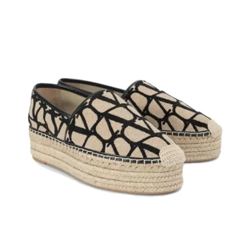 Valentino Iconography Platform Canvas Espadrilles Women's Beige-2