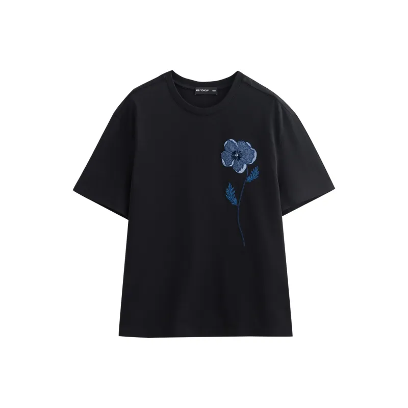 Initial Language Drop Shoulder Sleeve T Shirt Women's-0