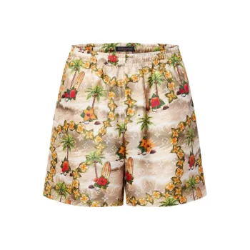 LOUIS VUITTON Monogram Silk Drawstring Shorts