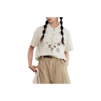 ZIHAN Drop Shoulder Sleeve T Shirt Women's Beige Yellow
