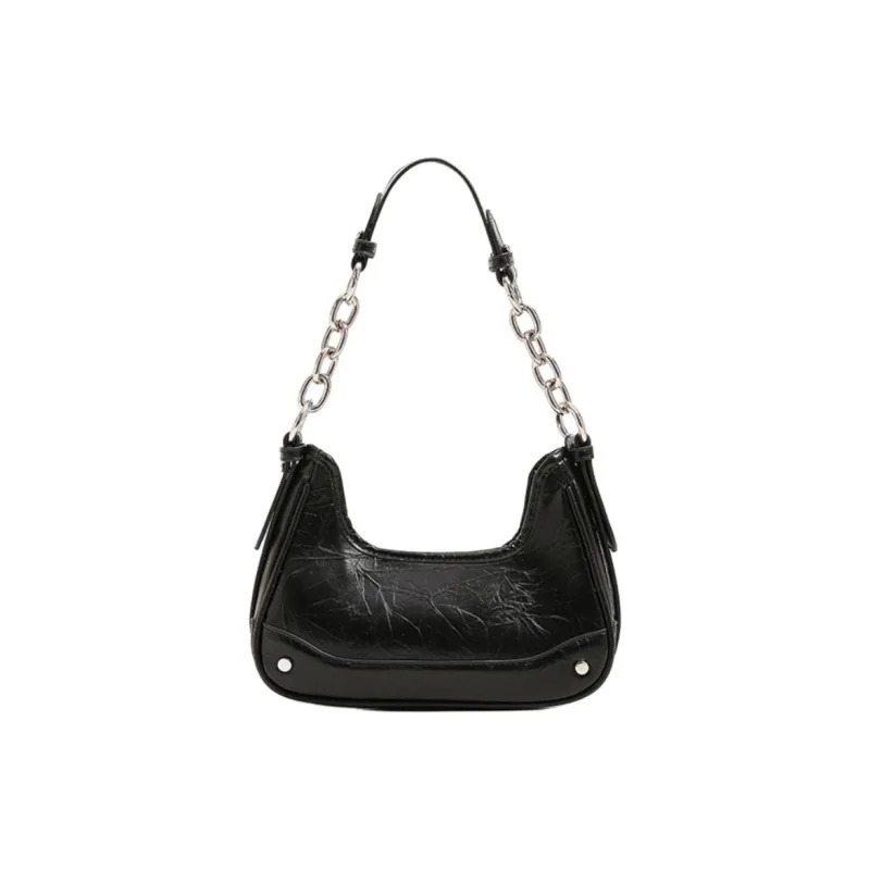 Worm's Home PU Underarm Shoulder Bag Women's Black/Silver-0
