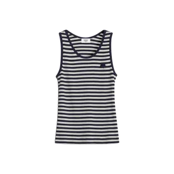 Maison Kitsune Bold Fox Head Patch Stripes Ribbed Tank Top