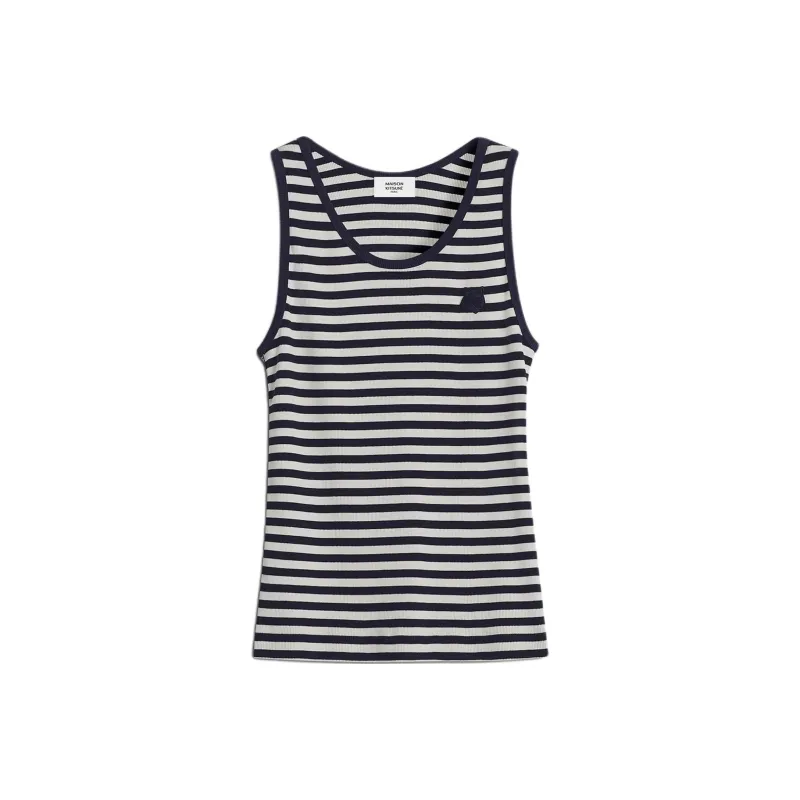 Maison Kitsune Bold Fox Head Patch Stripes Ribbed Tank Top-0